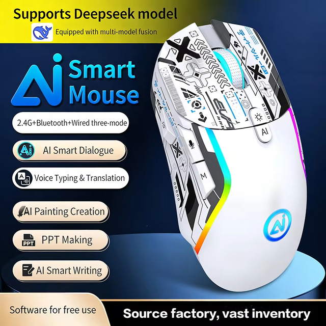 2.4G Wireless Rechargeable Mouse, Vertical AI Smart Mouse, Multi-mode Gaming Mouse for Office & Gaming