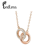 Collier pendentif personnalisé en argent sterling 925 plaqué or rose avec double cercle entrelacé