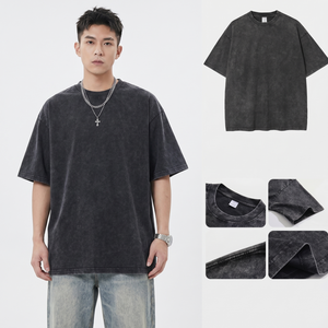 เสื้อยืดเปล่าเนื้อหนัก 100% ผ้าฝ้าย พิมพ์โลโก้ได้ตามสั่ง ผู้ชาย สไตล์วินเทจ ล้างสีแบบแอซิด ทรงโอเวอร์ไซส์ สตรีทแวร์ ดีไซน์ทำเก่า รุ่น TKAN963 - Product Image 1