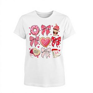 Camiseta de Verano para Mujer, Talla Grande, con Estampado de Donut y Café, Cuello Redondo, Manga Corta, Tejido de Punto, Regalo para el Día de San Valentín - Product Image 1