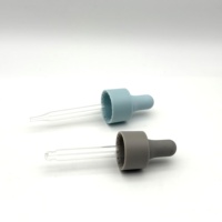 Vente en gros de bouchons compte-gouttes en plastique bleu mat 20/410 avec pipette en verre pour flacon d'huile essentielle cosmétique pour barbe