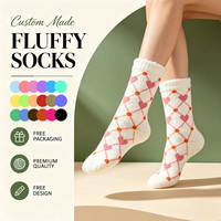 Chaussettes d'hiver Juncai pour femme, logo, chaussettes thermiques mi-mollet, douces, rayées, confortables, duveteuses, design de marque, chaussettes personnalisées chaudes