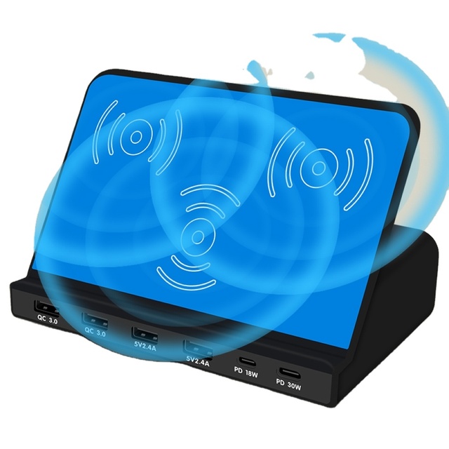 10W Wireless Charging Stand with Wired Charging Multi-port Mobile Phone Tablet Charging Station Factory Usb Charger