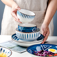 Ensemble de bols à riz tendance de style japonais, motif végétal, avec décor sous glaçure à l'écriture Chia-Grass Oracle-Bone, compatible micro-ondes, vaisselle