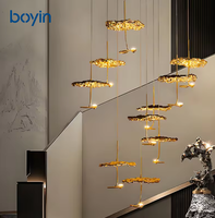Lustre suspendu de luxe personnalisé, lampe suspendue pour escalier, allée, lustre en forme de feuille de lotus, hôtel, salon, salle d'exposition