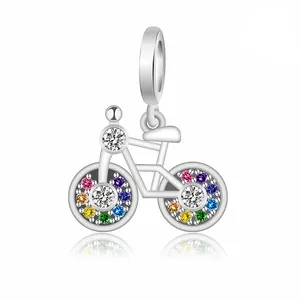 Gelang jimat Pan asli sesuai 925 perak murni manik sepeda roda zirkon warna untuk pembuatan perhiasan wanita