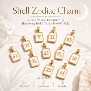 Amuleto del Zodiaco de Concha |   Colgante del Zodiaco de Madreperla en Acero Inoxidable Chapado en Oro PVD de 18K |   Impermeable, Hipoalergénico, Resistente al Deslustre - Product Image 1