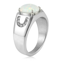Anillo de Boda Unisex de Acero Inoxidable con Ópalo y Engaste Geométrico de Yunnique FY21041, Joyería de Moda para Regalo