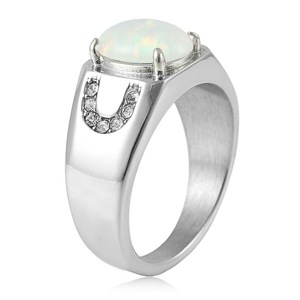 yunnique <b>Titanium</b> Steel Opal <b>Ring</b> Prong Setting Unisex Wedding <b>Ring</b> Gift Fashion Jewelry - Product Image 4