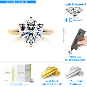 Tuyệt Đẹp Bất Vàng Nhẫn Solitaire 1 Carat Vòng Cắt Phòng Thí Nghiệm Grown Kim Cương D VVs Phụ Nữ Cổ Điển 6 Prong Vòng Với Giấy Chứng Nhận IGI - Product Image 2
