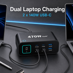 สถานีชาร์จเร็ว 470W GaN พร้อมหน้าจอ TFT อะแดปเตอร์จ่ายไฟ USB <span class=keywords><strong>6</strong></span> พอร์ต สำหรับ <span class=keywords><strong>iPhone</strong></span>, <span class=keywords><strong>AirPods</strong></span>, Android, MacBook และ iPad - Product Image 5