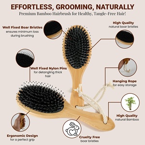 Customizable Bamboo Wood Hair Brush with Laser Type Home Use Air Cushion Boar Bulk Bristle <b>Comb</b> - Product Image 3