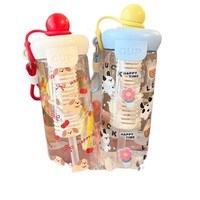 Nouvelle Bouteille d'Eau Portable 2026, Grande Capacité, Motif Dessin Animé, avec Séparateur Thé-Eau, Paille et Cordon, Design Mignon