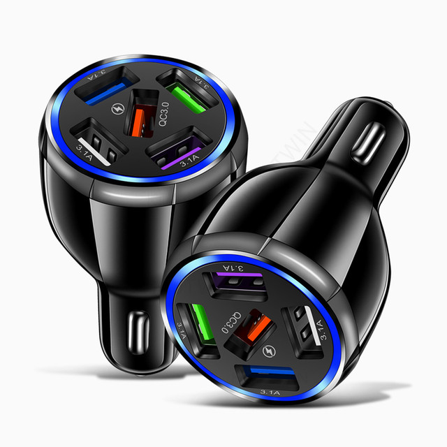 75W QC3.0 Quick 5 USB Car Charger 8A LED Dual Port USB Quick Type C Car Charger for Iphone 16 15 14 13 12 11 Pro Max
