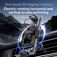 Chargeur de voiture sans fil électrique anti-vibration à rotation 90° 15W avec lumière d'ambiance colorée pour téléphone et iPad