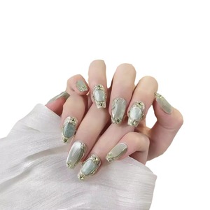 Nouvelles Faux Ongles Press-On Élégantes Entièrement Faits Main Pré-Conçues avec des Accents Éclatants en Cristal Teal Effet Œil de Chat et Motifs <span class=keywords><strong>Étoilé</strong></span>s - Product Image 5