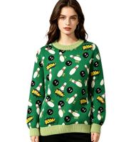 Pull jacquard de Noël pour homme et femme, motif boule et quilles de bowling 3D, pull d'hiver à manches longues