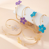 Bracelet de bras ajustable en forme irrégulière, style bohème, en métal coloré avec fleurs, pour femmes - Vente chaude