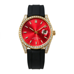 Montre mécanique pour homme en moissanite, plaquée or, luxe, avec lunette semi-incrustée de diamants, cadran non serti, fenêtre de date, personnalisable, qualité supérieure - Product Image 4