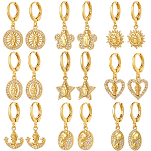 Dreamwork-pendientes de circonia cúbica para mujer, aretes de gota de la Virgen María de 18K, moneda milagrosa en forma de corazón redondo ovalado, estrella, luna - Product Image 2