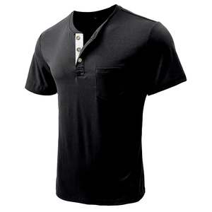 Wholesale Blank Solid Color Men Short Sleeve T-<b>Shirt</b> Bottoming <b>Henley</b> Button T <b>Shirt</b> for Men - Product Image 5