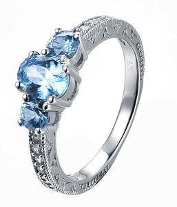 Qingxin Custom Oem Fijne Sieraden Verloving Vergulde 925 Sterling Zilver Diamant Bruiloft Solitaire Band Blauwe Ring Voor Vrouwen - Product Image 6