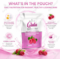 AegleWell Glutathione Multi Collagen Blend Powder avec VC et Biotine, Boisson de beauté au goût naturel de framboise, Renforce les cheveux et les ongles