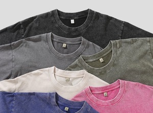 Camiseta de algodón vintage lavado de 230 g para hombre, corte holgado, cuello redondo retro americano, manga corta para verano, venta transfronteriza - Product Image 2