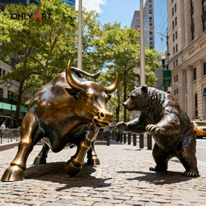 Only Art Classic Wall Street Bronze Bull and Bear Fighting Sculpture Vintage Art Sculpture Wall Street Bull Bear Statue - Product Image 6