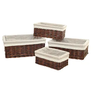 Brown Wicker Woven Tabletop Diversos sentiu bebê berçário fralda caddy armazenamento saco cesta Conjunto de 4