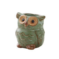 Mini pot de fleurs en céramique en forme de hibou, mignon, créatif et unique, finition émaillée, modèle hibou Kiln-shift K Bronze