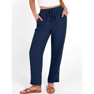 Anrabess <b>Womens</b> Casual <b>Cropped</b> Pants Drawstring <b>Elastic</b> <b>Waist</b> Straight Ankle Length With Pockets Breathable Summer <b>Trousers</b> - Product Image 5