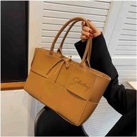Tas Tote Wanita Kulit PU Desain Bordir Terbuka Dua Rivet Kapasitas Besar, Tali Tunggal, Berkualitas Tinggi, Tahan Air