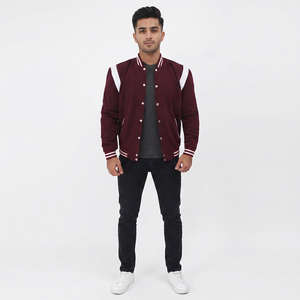 Custom <b>Men's</b> Letterman Varsity Coated Bomber <b>Jackets</b> Winter Baseball <b>Long</b> Sleeves Stand Collar Front Logo Embroidered Patches - Product Image 1