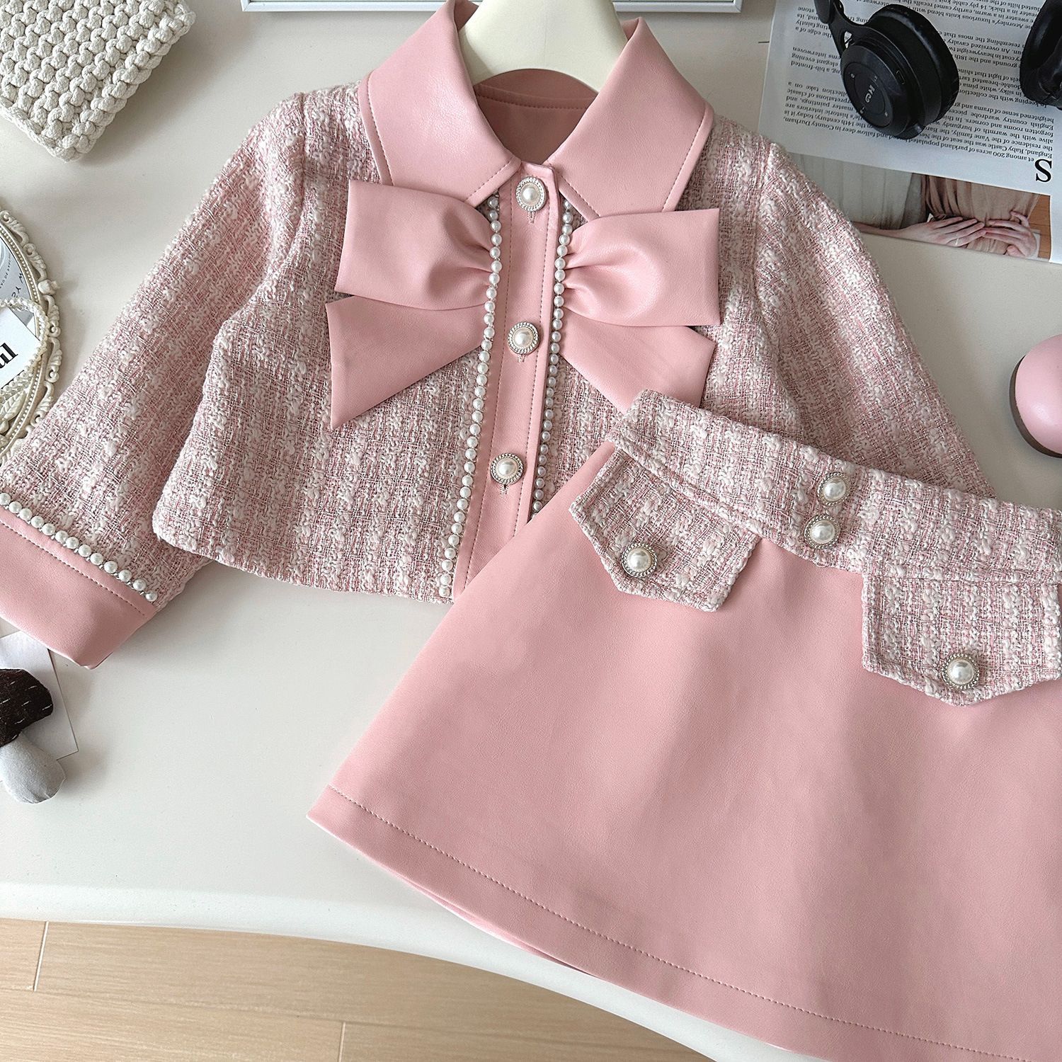 pink skirt and coat set for kids