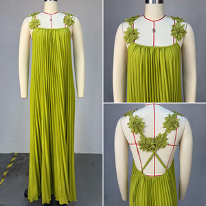 Ultimi Modelli di Abiti Estivi Casual da <span class=keywords><strong>Donna</strong></span>, Eleganti e Aderenti con Motivi Floreali 3D, Abiti Plissettati con Spalline, Vestiti Lunghi da Vacanza per Donne - Product Image 6