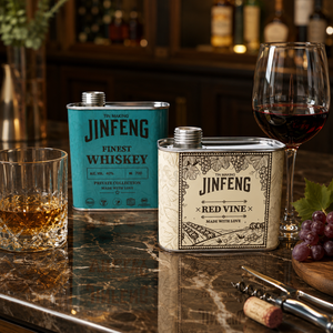 Boîte en métal rectangulaire plate personnalisée imprimée avec bec verseur à vis, boîte en métal pour l'emballage de spiritueux, de whisky, de vin et d'alcool. - Product Image 1