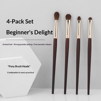 4-teiliges Set Natürliche Ponyhaar-Pinsel mit Flachem Holzgriff für Eyeliner & Lidschatten Augen-Make-up