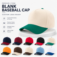 Casquette de baseball 100 % coton à cinq panneaux, bicolore, avec calotte rigide et boucle en cuivre tendance, ajustable par fermeture à pression