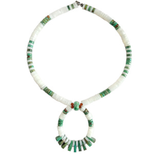 Tour de cou vibrant huître épineuse blanche et bijoux western turquoise composite-collier sud-ouest-collier court tour de cou perlé - Product Image 4