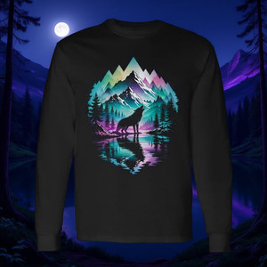 Camiseta de manga larga con gráfico de Wolf Forest Moon Cosmic Howling Wolf Lover - Product Image 3