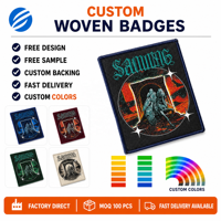Patch tissé personnalisé orange avec motif arche à coudre pour veste en jean, gilet et casquette – Commande en gros