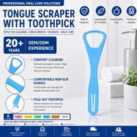 Grattoir à langue professionnel 2 en 1 en plastique avec cure-dent pliable, nettoyeur de langue portable pour une haleine fraîche, soin d'hygiène buccale