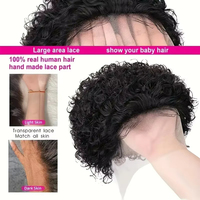 Perruques Courtes Bouclées 13x1 Lace pour Coupe Pixie Bob, 100% Cheveux Humains Remy, Densité 180%, Petite Taille de Bonnet, Brésiliennes