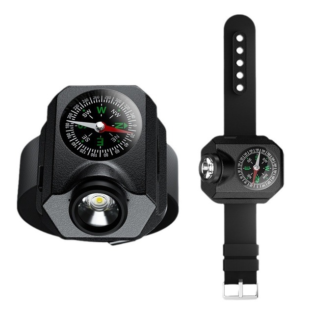 Portable Rechargeable Waterproof Mens' Sports Flashlight Led Watch With Tactical Compass for Outdoor Running Hiking Camping Gift