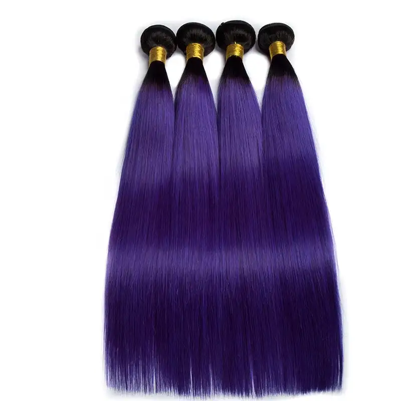 Proms — tissage en lot brésilien naturel, cheveux vierges lisses pré-colorés, couleur violette ombrée gingembre 2 tons 1B coiffure