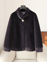 Manteau d'hiver chaud et doux en fausse fourrure pour femme, 100 % polyester, col mandarin, longueur standard, col rond, style élégant et urbain