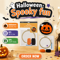 VOSAN Kit de Bricolage DIY pour Enfants : Kit de Broderie à l'Aiguille en Tissu Thème Citrouille Halloween, Éducatif, pour les 7 ans et plus
