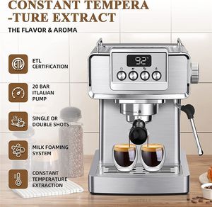 Pantalla digital de <span class=keywords><strong>tiempo</strong></span> y temperatura, bomba <span class=keywords><strong>italiana</strong></span> de 20 BAR, sistema de espuma de leche hecho a mano, filtro de 1 o 2 tazas, máquina de café perfecta - Product Image 2