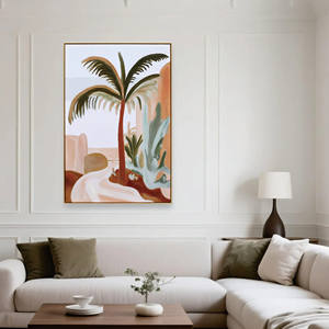 Art sur toile de palmier méditerranéen-Cour d'arcade avec peinture de feuillage tropical - Product Image 1